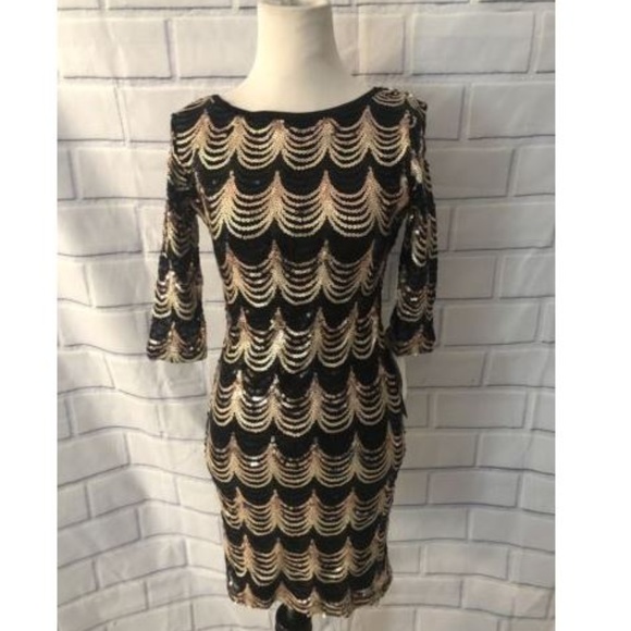 Crystal Doll Dresses & Skirts - NWT Crystal Doll Sequin Dress Black Gold Scallop